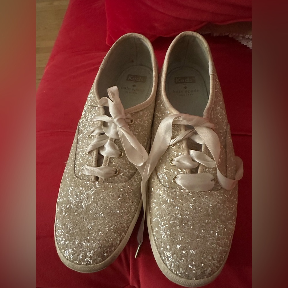 Kate Spade for Keds white glitter shoes